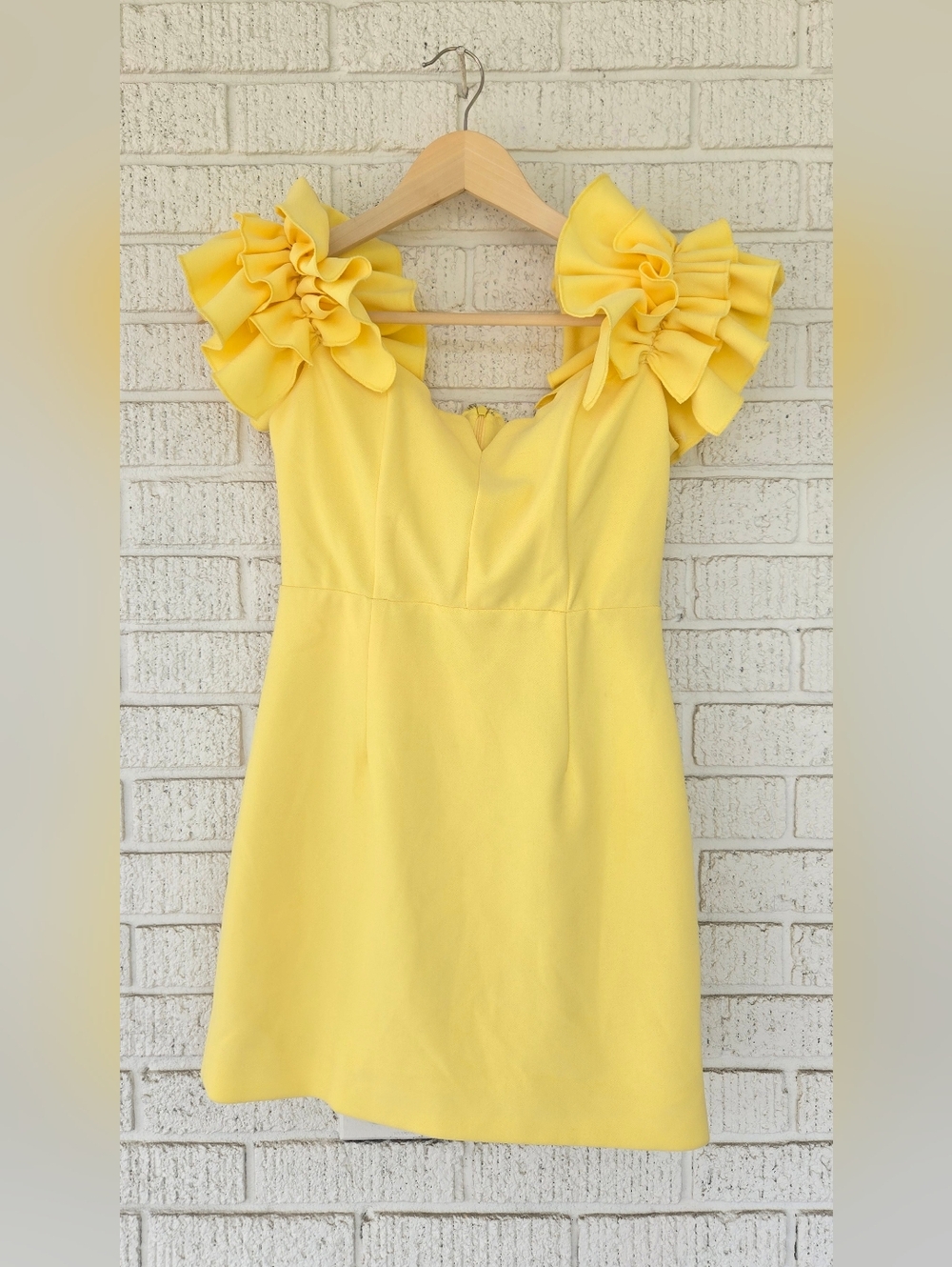 Elliatt Bright Yellow Off-the-Shoulder Mini Dress with Floral Sleeve Detail - Picture 6 of 9